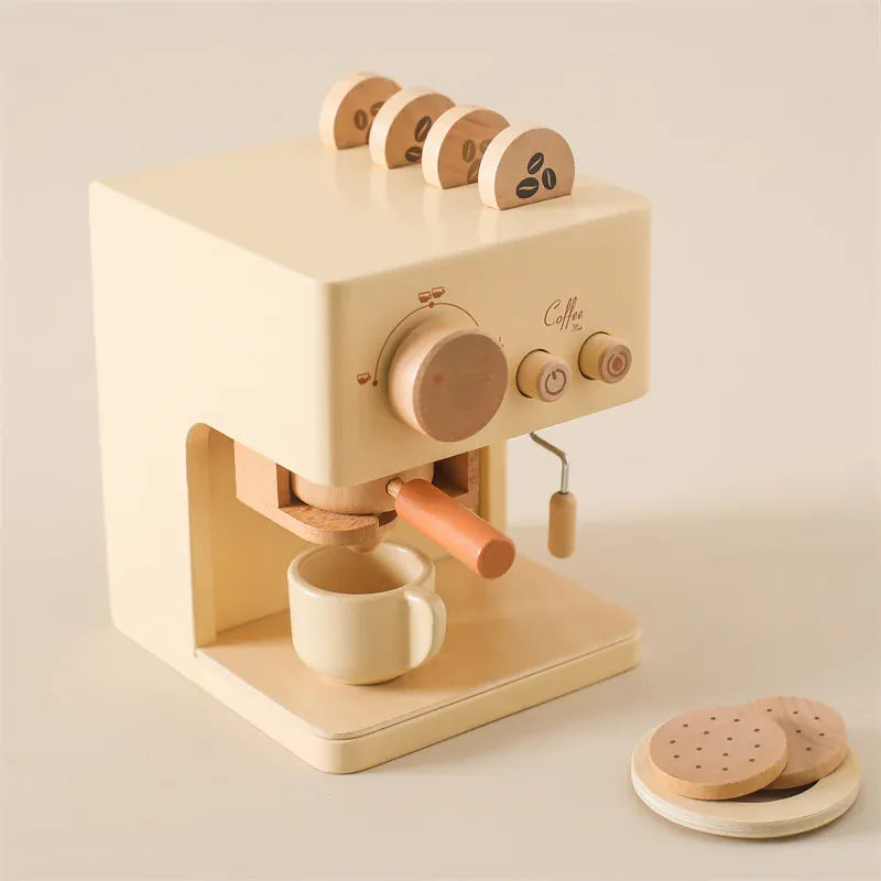 Espace éveil  Kids Wooden Montessori Toy Set Children Coffee Machine Kitchen Toys Children Cosplay Play House Educational Toys Block Baby Gift