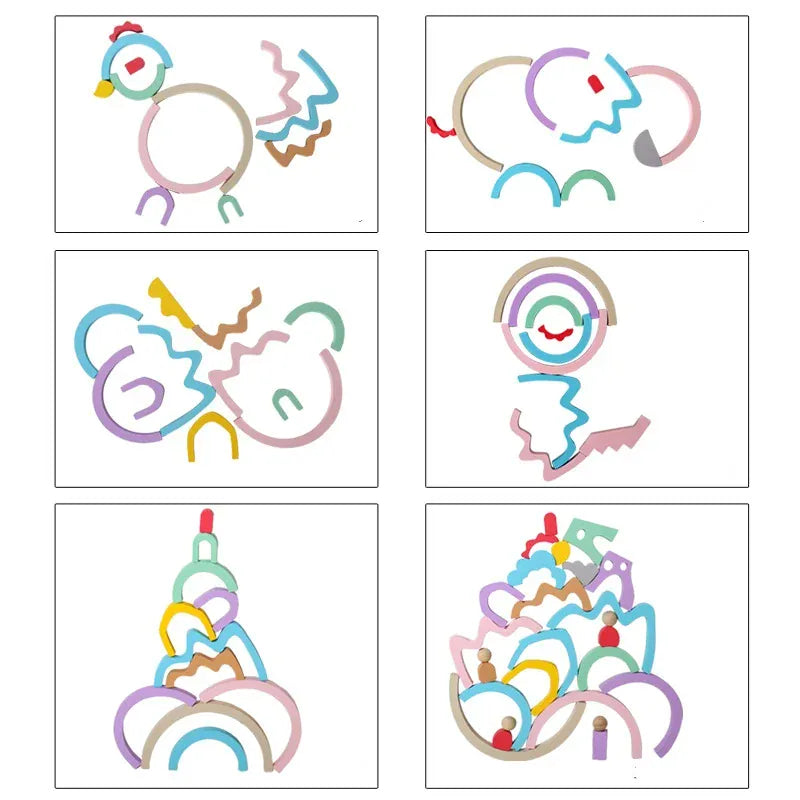 Espace éveil  Rainbow A Kids Montessori Toys Wooden Rainbow Stacking Toy Color Cognition Early Education toys Hand Eye Coordination Building Blocks Toys