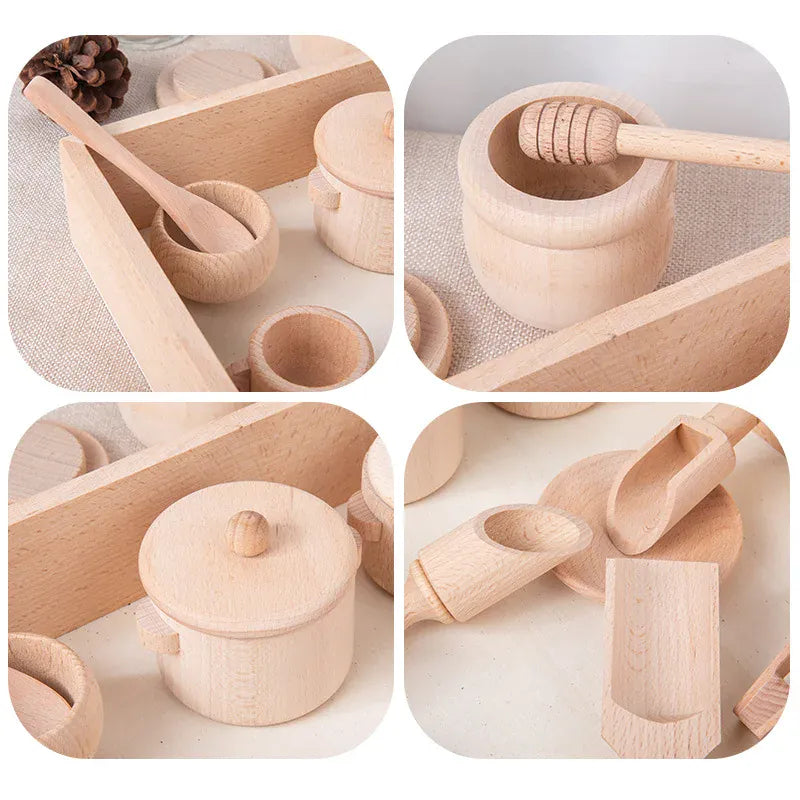 Espace éveil  Sensory Set Montessori Sensory Enlighten Puzzle Toys Set Simulated Kitchen Tea Set Family Experience Early Childhood Education Wooden Toys