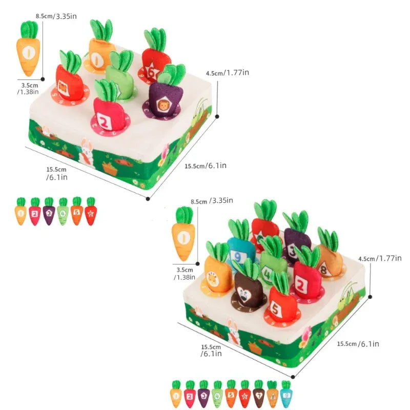 Espace éveil  Baby Carrot Harvest Game Cotton Montessori Game Shape Color Classification Matching Puzzle Recognition 0-3 Baby Puzzle Toy