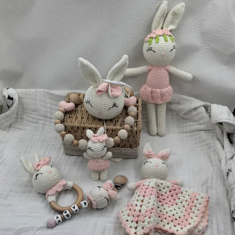 Espace éveil  WCY-J-set Newborn Mobile Gym Educational Ring Teething Toy Baby Cotton Baby Wooden Ring Rattle Crochet Wool Toy Customize Pacifier Chain