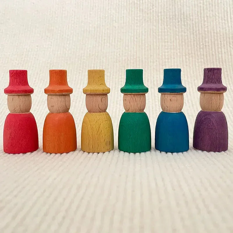 Espace éveil  6pcs 1 Baby Wooden Toys Nordic Wood Figures Rainbow Color Peg Dolls Children Montessori Toys Kids Natural Unfinished Unpainted Toys