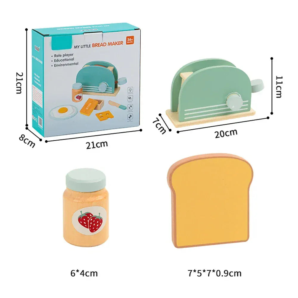 Espace éveil  1 Set Wooden Toaster Toy Kids Bread Machine Kit Pretend Play Kitchen Toys Set Breakfast Educational Toys Gifts for Girls Boys