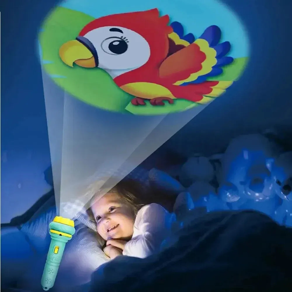 Espace éveil  10 Cards Cartoon Projection Flashlight 80 Patterns Creative Children Flashlight Toy Projector Baby Toys Bedtime Story Book Toy