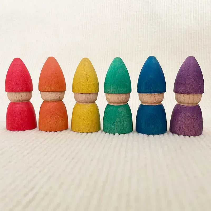 Espace éveil  6pcs 2 Baby Wooden Toys Nordic Wood Figures Rainbow Color Peg Dolls Children Montessori Toys Kids Natural Unfinished Unpainted Toys