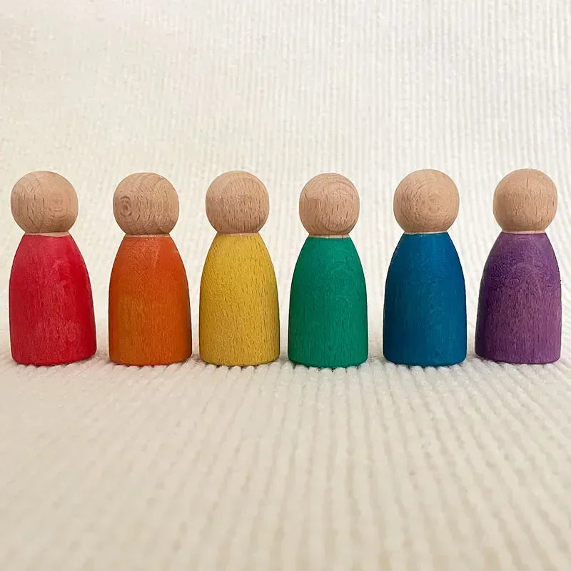 Espace éveil  6pcs Baby Wooden Toys Nordic Wood Figures Rainbow Color Peg Dolls Children Montessori Toys Kids Natural Unfinished Unpainted Toys