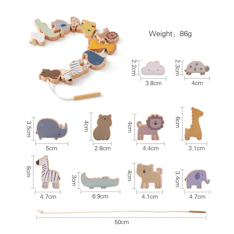 Espace éveil  Baby Animal Threading Toys Wooden Stacking Toys Blocks Board Games Wooden Toys Baby Animal Stringing Threading Beads Toys Gift