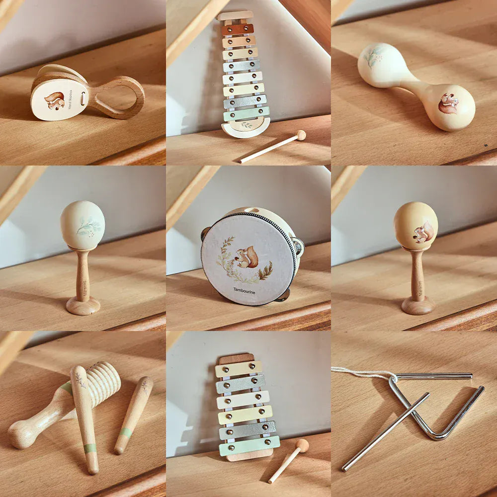 Espace éveil  Baby Musical Toys Wooden Bear Rattle Bell Drum Xylophone Percussion Early Educational Instrument Playthings for Toddlers Kids