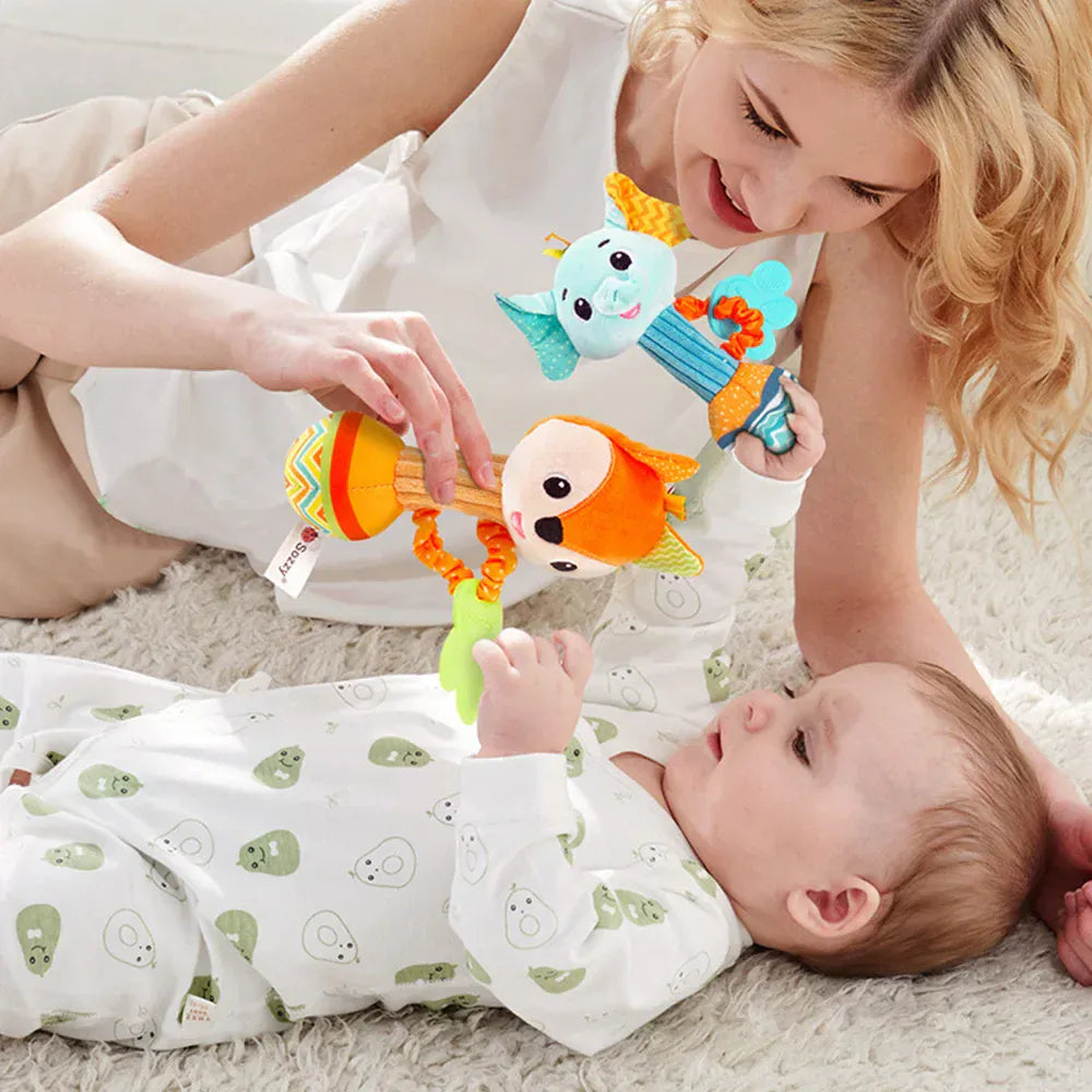 Espace éveil  Baby Rattles Soft Stuffed Animal Rattle Hand Grip Baby Toys Shaker Crinkle Squeaky Sensory Travel Accessories for Toddler Gifts