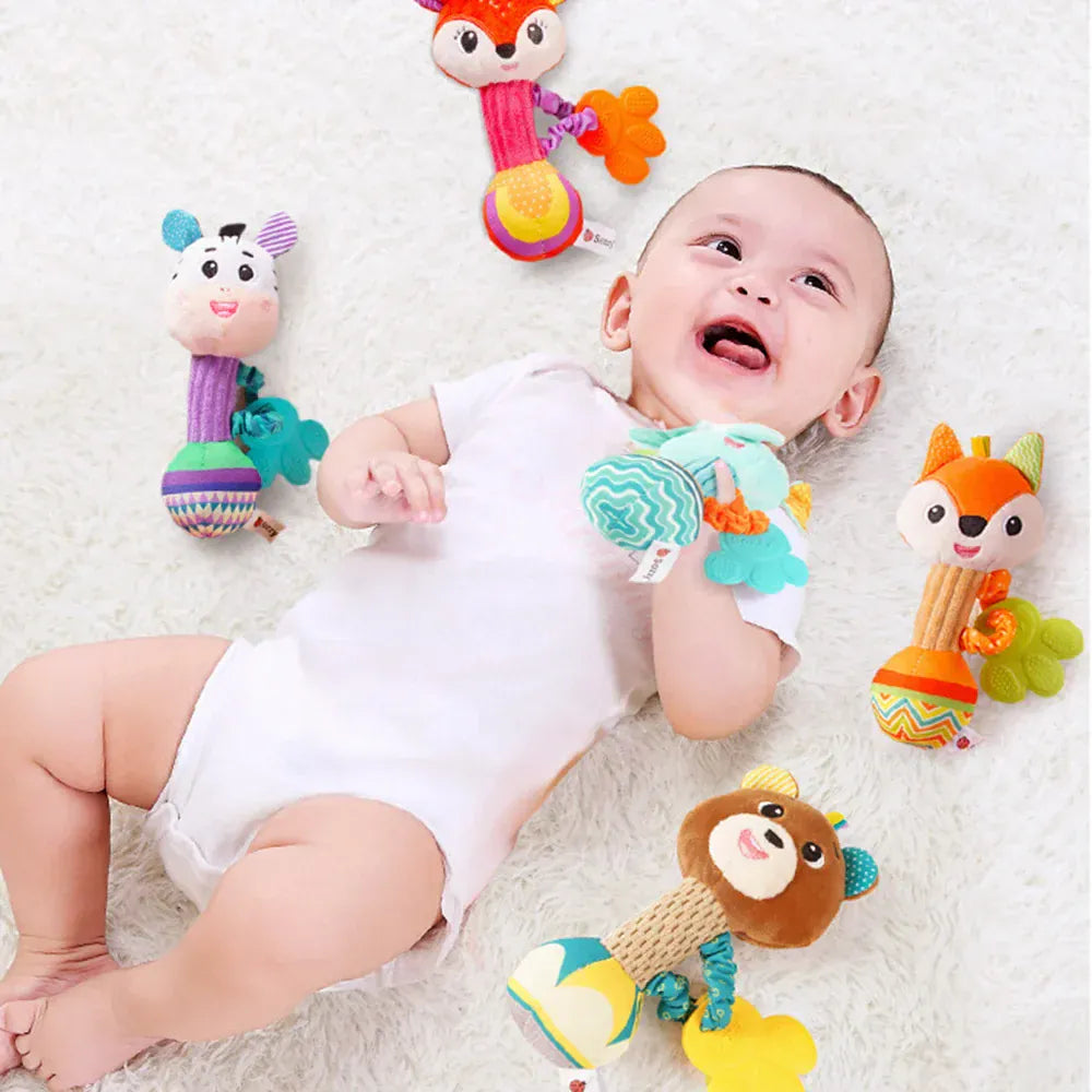 Espace éveil  Baby Rattles Soft Stuffed Animal Rattle Hand Grip Baby Toys Shaker Crinkle Squeaky Sensory Travel Accessories for Toddler Gifts