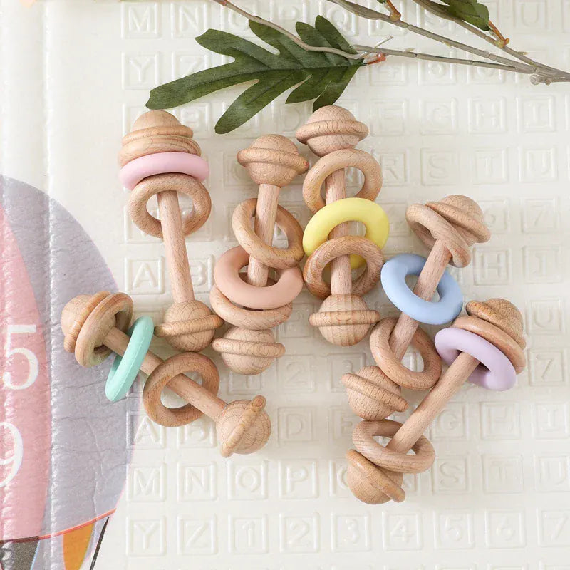 Espace éveil  Baby Toys Wooden Rattles Silicone Ring Baby Rattles and Mobiles 0 12 Months Sensory Toys for Baby  Wooden Teether for Baby Gifts