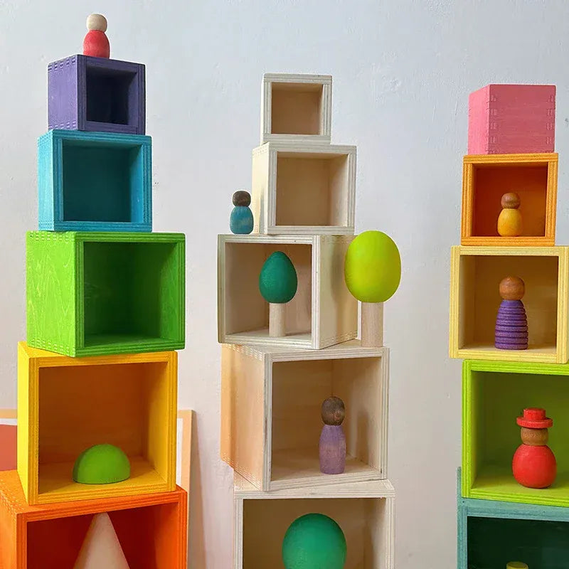 Espace éveil  Baby Wooden Toys Nordic Wood Figures Rainbow Color Peg Dolls Children Montessori Toys Kids Natural Unfinished Unpainted Toys Image