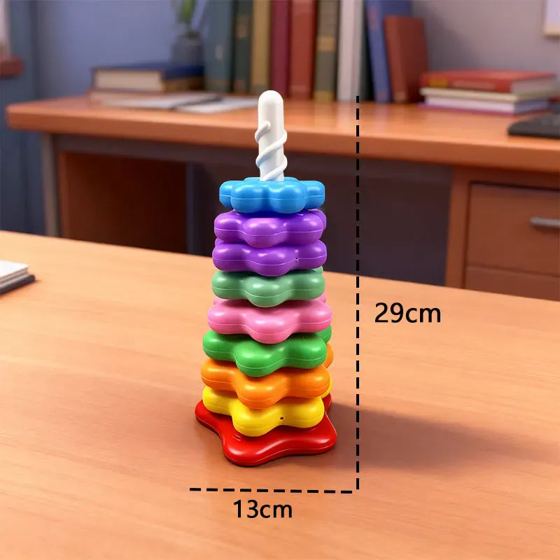 Espace éveil  bagged Baby Rotating Rainbow Tower Montessori Stacking Puzzle Toys Safety Early Educational Children's Toys Christmas Birthday Gifts