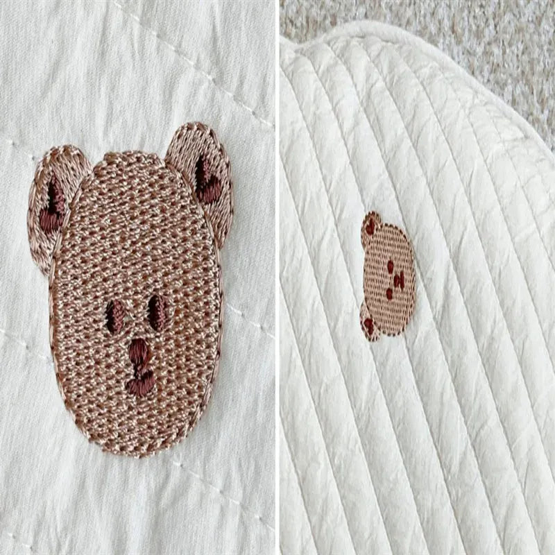 Espace éveil  beige Soft Bear Embroidery Cotton Pad 85*85 Round Carpet Floor Rugs For Newborn Baby Crawling Play Kids Room Decor Mats Removable Face