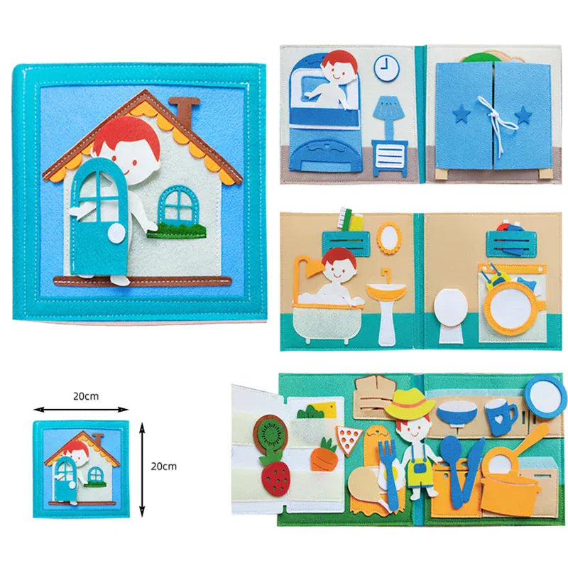 Espace éveil  BLUE Toddlers Montessori Toy Busy Book 3D Baby Story Cloth Activities Felt Quite Book Board Preschool Learning Education Travel Toys