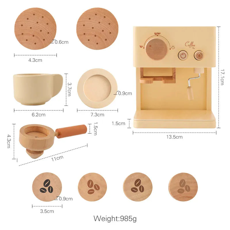 Espace éveil  Coffee Machine Kids Wooden Montessori Toy Set Children Coffee Machine Kitchen Toys Children Cosplay Play House Educational Toys Block Baby Gift