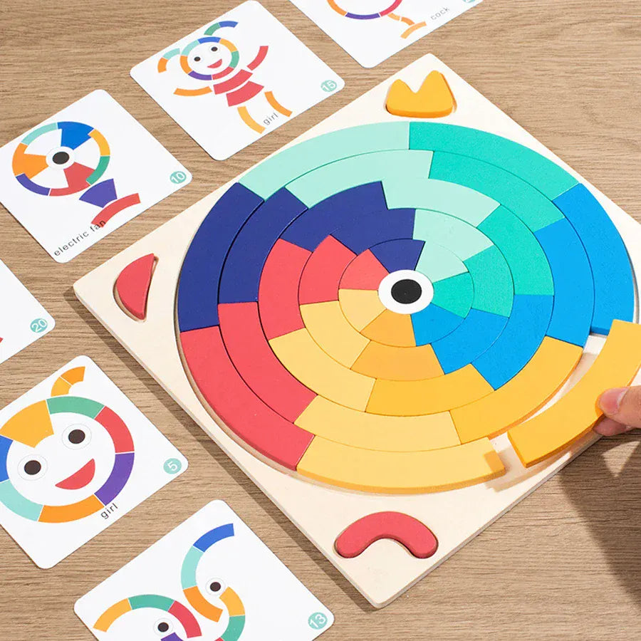 Espace éveil  Full Set Children DIY Jigsaw Puzzle Rainbow Sensory Wooden Toys Toddler ;earning Wooden Montessori Toys Shape Matching Games
