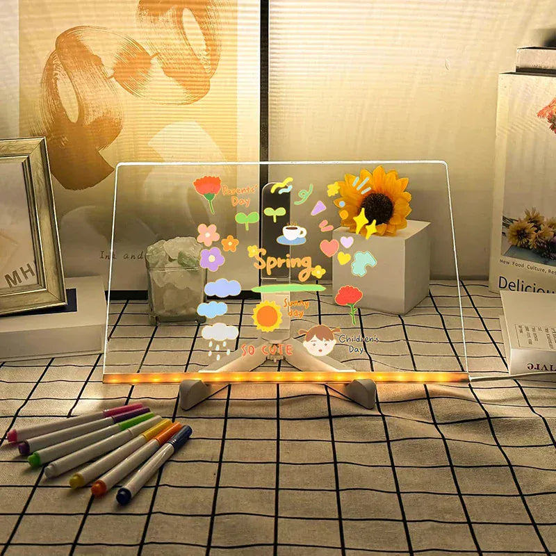 Espace éveil  LED Luminous Blackboard Drawing Toys Magic Light Blackboard Graffiti Coloring Art Lamp Acrylic Message Board Montessori Kids Toy Image