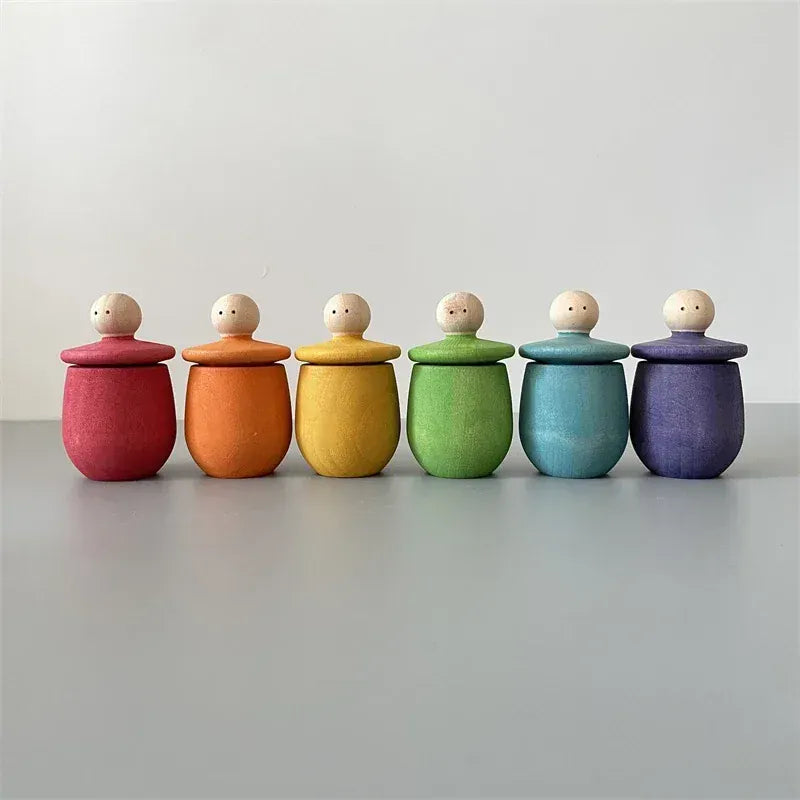 Espace éveil  Little Thing 2 Baby Wooden Toys Nordic Wood Figures Rainbow Color Peg Dolls Children Montessori Toys Kids Natural Unfinished Unpainted Toys