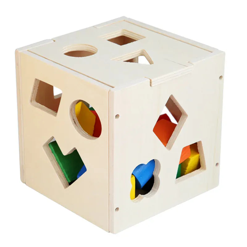 Espace éveil  Multicolor Montessori 15 Hole Intelligence Box Geometric Shapes 3D Puzzle Early Education Three-Dimensional Wooden Paired Building Block