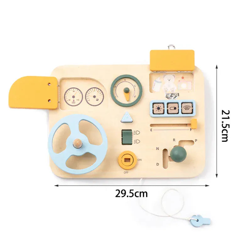 Espace éveil  NB400C1 Wooden Busy Board Car - Montessori Educational Toy With Steering Wheel Dashboard And Interactive Elements To Learn About Cars