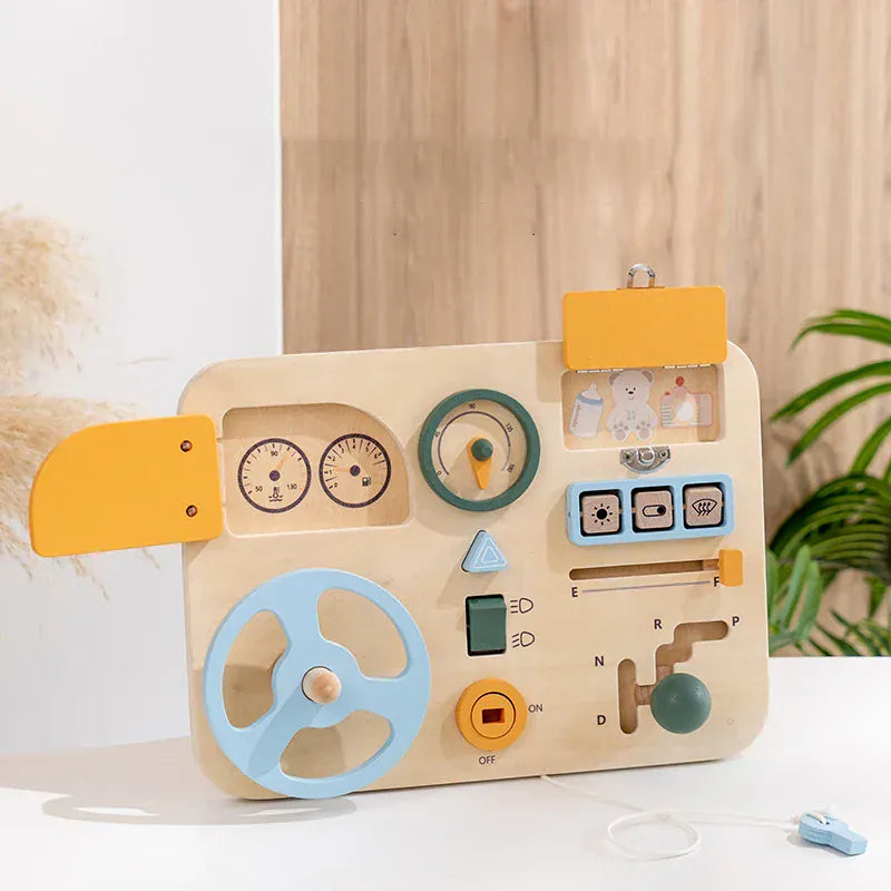 Espace éveil  NB400C1 Wooden Busy Board Car - Montessori Educational Toy With Steering Wheel Dashboard And Interactive Elements To Learn About Cars Image