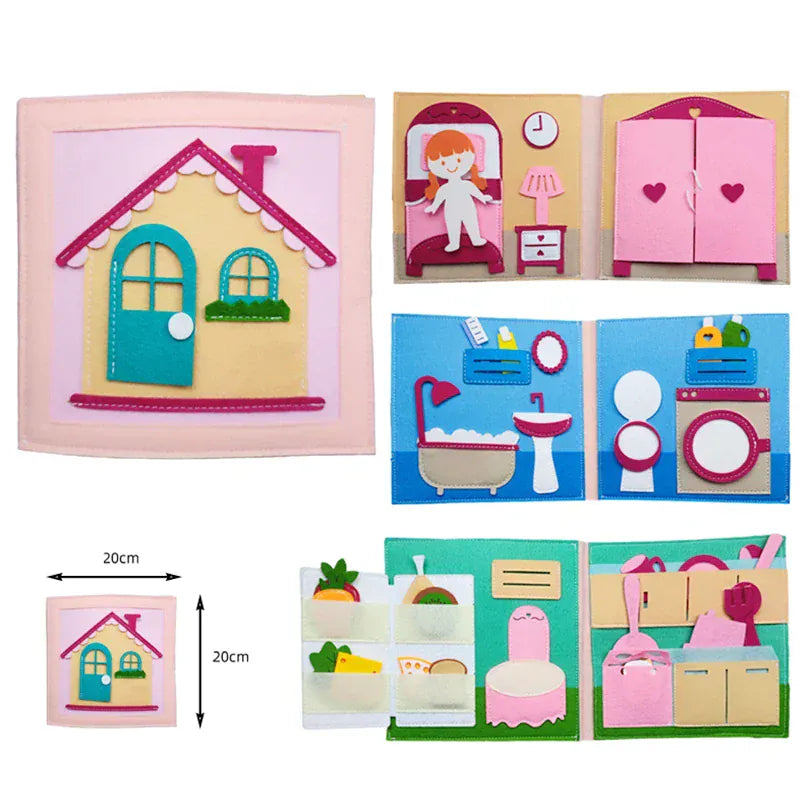 Espace éveil  PINK Toddlers Montessori Toy Busy Book 3D Baby Story Cloth Activities Felt Quite Book Board Preschool Learning Education Travel Toys