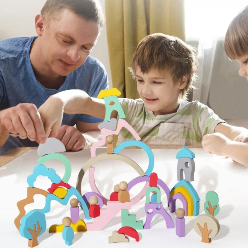 Espace éveil  Rainbow A Kids Montessori Toys Wooden Rainbow Stacking Toy Color Cognition Early Education toys Hand Eye Coordination Building Blocks Toys