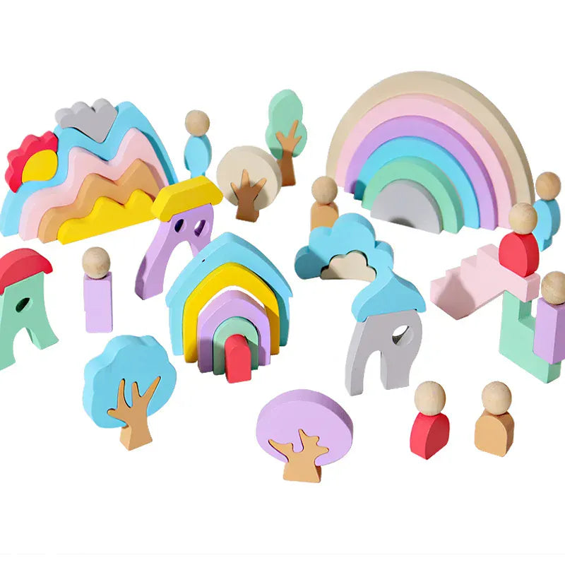 Espace éveil  Rainbow A Kids Montessori Toys Wooden Rainbow Stacking Toy Color Cognition Early Education toys Hand Eye Coordination Building Blocks Toys