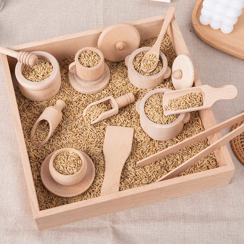 Espace éveil  Sensory Set Montessori Sensory Enlighten Puzzle Toys Set Simulated Kitchen Tea Set Family Experience Early Childhood Education Wooden Toys