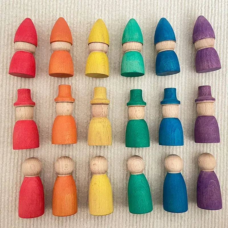 Espace éveil  Set 1 Baby Wooden Toys Nordic Wood Figures Rainbow Color Peg Dolls Children Montessori Toys Kids Natural Unfinished Unpainted Toys Image
