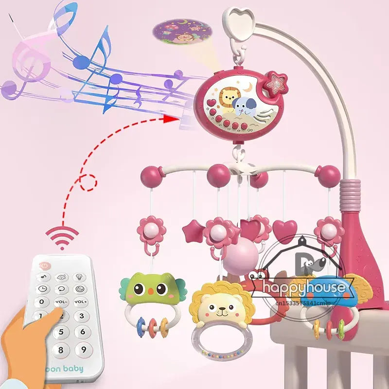 Espace éveil  V ET0735-Pink Musical Baby Crib Mobile with Lights Music Projection for Infants Remote Control Crib Toys for Newborn Baby Mobile for Crib Toys