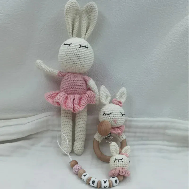 Espace éveil  WCY-B-2B Newborn Mobile Gym Educational Ring Teething Toy Baby Cotton Baby Wooden Ring Rattle Crochet Wool Toy Customize Pacifier Chain