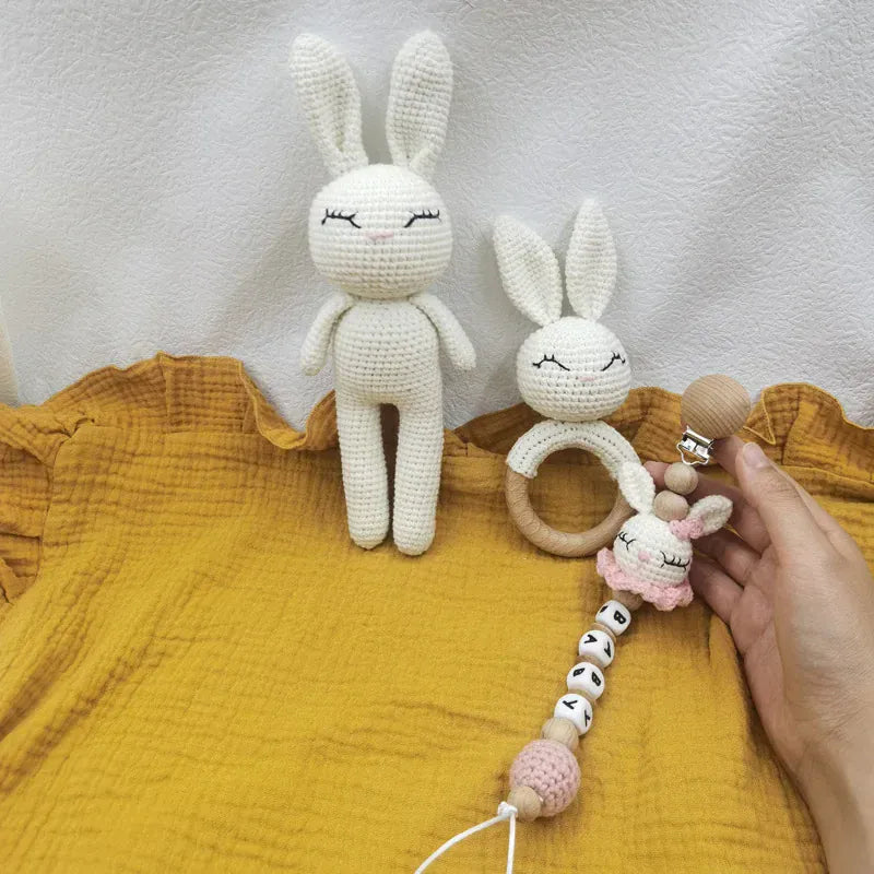 Espace éveil  WCY-B-4 Newborn Mobile Gym Educational Ring Teething Toy Baby Cotton Baby Wooden Ring Rattle Crochet Wool Toy Customize Pacifier Chain