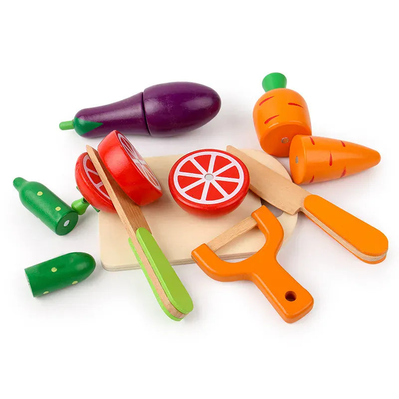Espace éveil  Wooden Toy Cutting Fruit Vegetables Food Pretend Play Simulation Kitchen Role Play Montessori Early Education Toys For Children Image